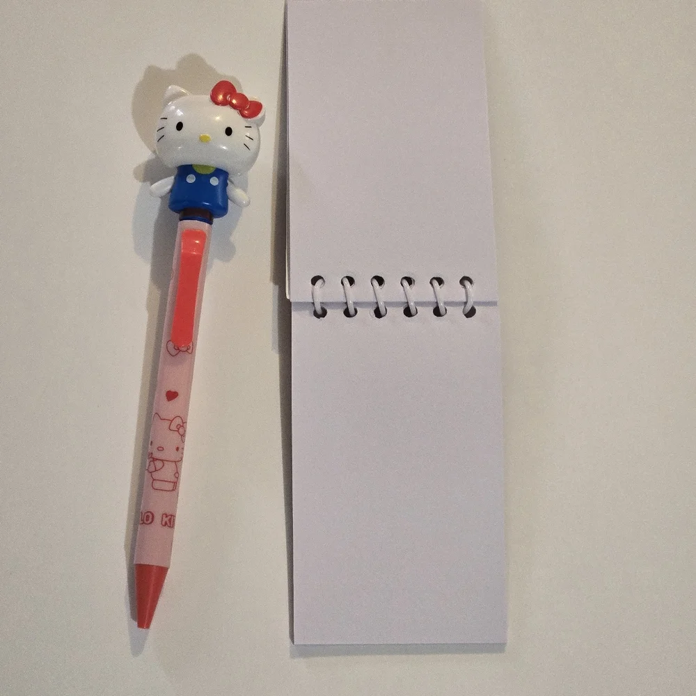 Waving Hello Kitty Pen and With Unicorn Notepad - Pink and Blue